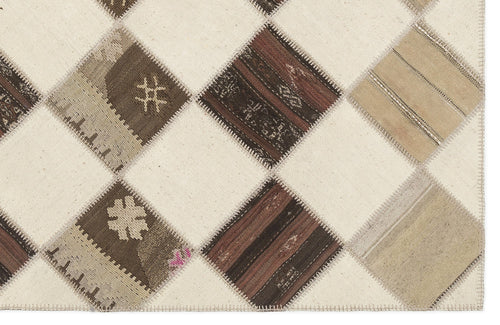 Teselya Beige Striped Wool Handmade Area Rug 5'7" x 7'1"