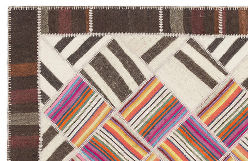Teselya Beige Striped Wool Handmade Area Rug 5'0" x 8'10"