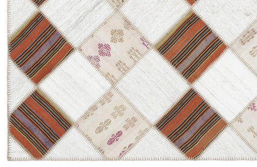 Teselya Beige Striped Wool Handmade Area Rug 5'8" x 7'0"