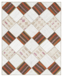 Teselya Beige Striped Wool Handmade Area Rug 5'8" x 7'0"