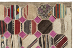 Teselya Beige Patchwork Wool Handmade Area Rug 5'3" x 9'10"