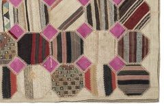 Teselya Beige Patchwork Wool Handmade Area Rug 5'3" x 9'10"