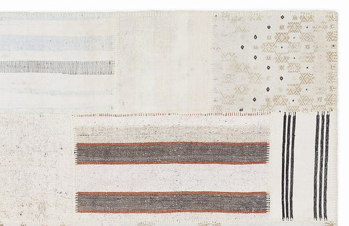 Teselya 1154 Beige Striped Wool Handmade Area Rug 5'3" x 7'7"