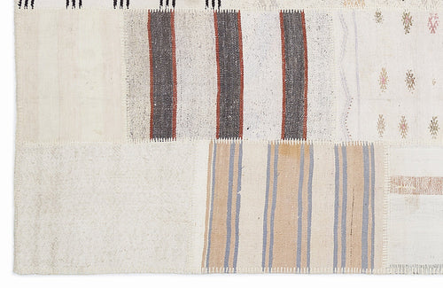 Teselya 1154 Beige Striped Wool Handmade Area Rug 5'3" x 7'7"