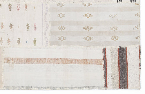 Teselya 1154 Beige Striped Wool Handmade Area Rug 5'3" x 7'7"