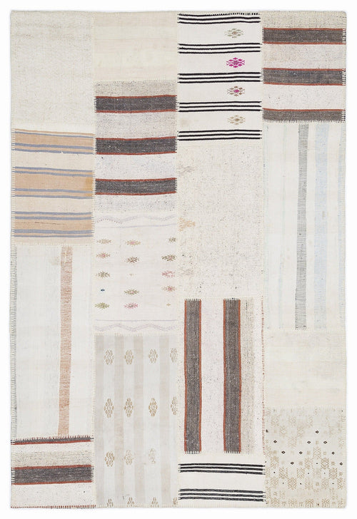 Teselya 1154 Beige Striped Wool Handmade Area Rug 5'3" x 7'7"