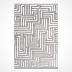 Geometric Area Rug – Machine Made Rug with 10mm Pile Height, Grey Durable Floor Covering