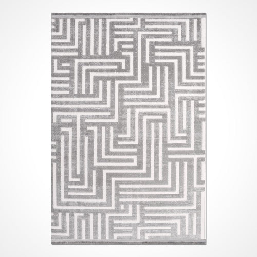 Geometric Area Rug – Machine Made Rug with 10mm Pile Height, Grey Durable Floor Covering