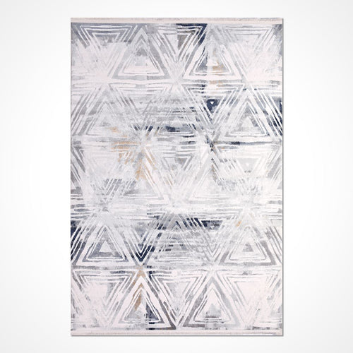Grey Geometric Area Rug - Machine Made Rug with Acrylic Yarn for Living Room