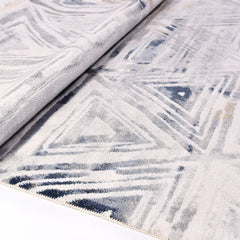 Grey Geometric Area Rug - Machine Made Rug with Acrylic Yarn for Living Room