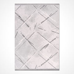 Grey Geometric Area Rug - Machine Made Rug with Soft Loop Pile Carpet
