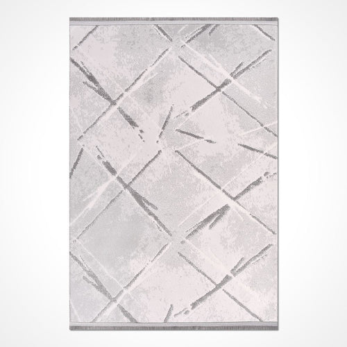 Grey Geometric Area Rug - Machine Made Rug with Soft Loop Pile Carpet