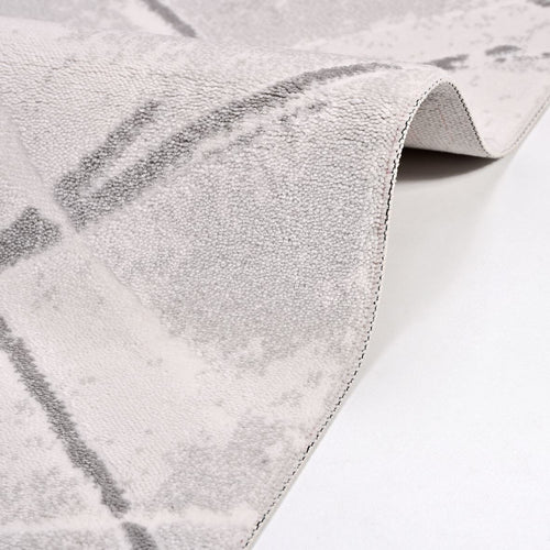 Grey Geometric Area Rug - Machine Made Rug with Soft Loop Pile Carpet