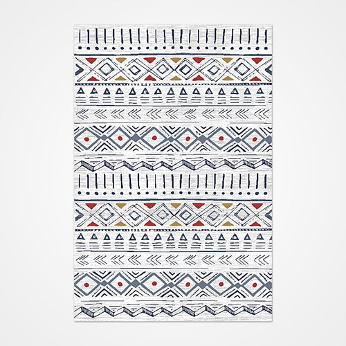 Machine Made Area Rug – Navy White Geometric Acrylic Yarn Rug 10mm Pile Height