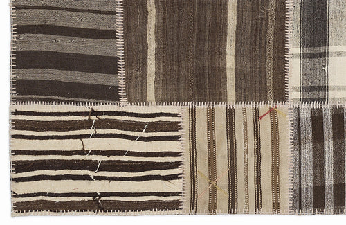 Teselya 1156 Beige Striped Wool Handmade Area Rug 5'3" x 7'7"