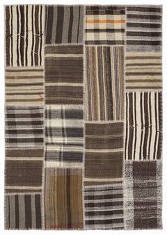 Teselya 1156 Beige Striped Wool Handmade Area Rug 5'3" x 7'7"