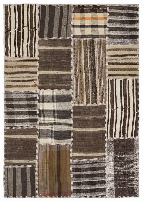 Teselya 1156 Beige Striped Wool Handmade Area Rug 5'3" x 7'7"