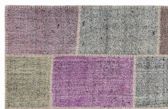 Teselya 1158 Purple Patchwork Wool Handmade Area Rug 5'3" x 7'7"