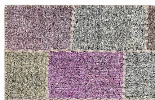 Teselya 1158 Purple Patchwork Wool Handmade Area Rug 5'3" x 7'7"