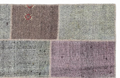 Teselya 1158 Purple Patchwork Wool Handmade Area Rug 5'3" x 7'7"