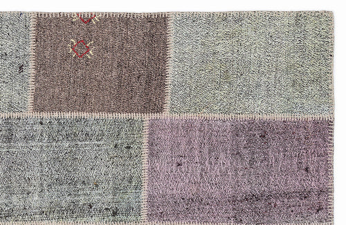 Teselya 1158 Purple Patchwork Wool Handmade Area Rug 5'3" x 7'7"