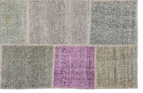 Teselya 1158 Purple Patchwork Wool Handmade Area Rug 5'3" x 7'7"