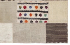 Teselya 1161 Beige Striped Wool Handmade Area Rug 5'3" x 7'7"