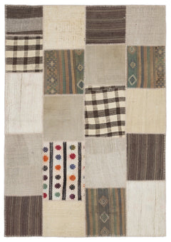 Teselya 1161 Beige Striped Wool Handmade Area Rug 5'3" x 7'7"