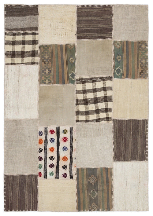 Teselya 1161 Beige Striped Wool Handmade Area Rug 5'3" x 7'7"