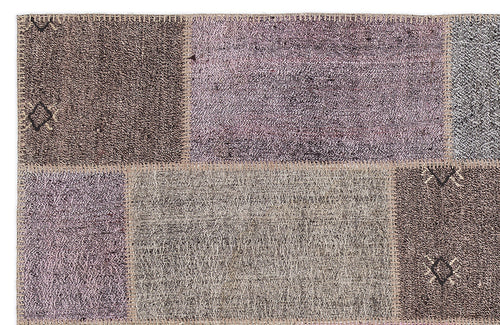 Teselya 1163 Pink Patchwork Wool Handmade Area Rug 5'3" x 7'7"