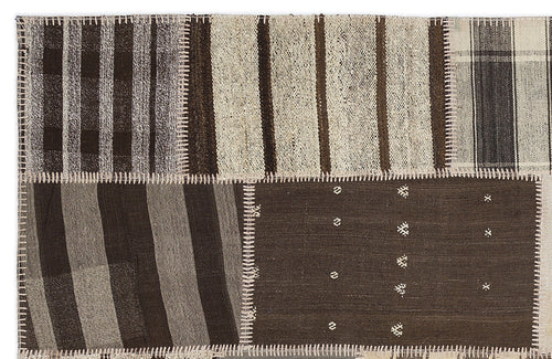 Teselya 1164 Beige Striped Wool Handmade Area Rug 5'3" x 7'7"