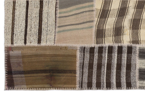 Teselya 1164 Beige Striped Wool Handmade Area Rug 5'3" x 7'7"