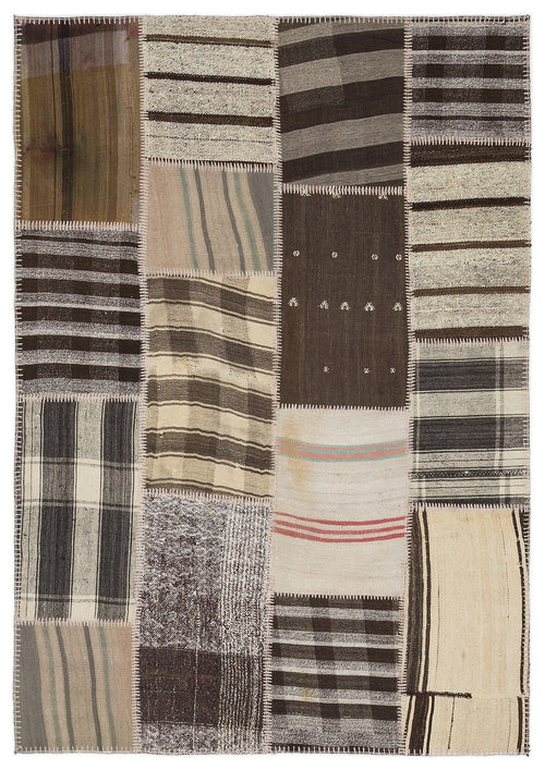 Teselya 1164 Beige Striped Wool Handmade Area Rug 5'3" x 7'7"