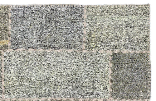 Teselya 1165 Grey Patchwork Wool Handmade Area Rug 5'3" x 7'7"