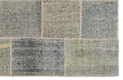 Teselya 1165 Grey Patchwork Wool Handmade Area Rug 5'3" x 7'7"