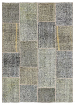 Teselya 1165 Grey Patchwork Wool Handmade Area Rug 5'3" x 7'7"