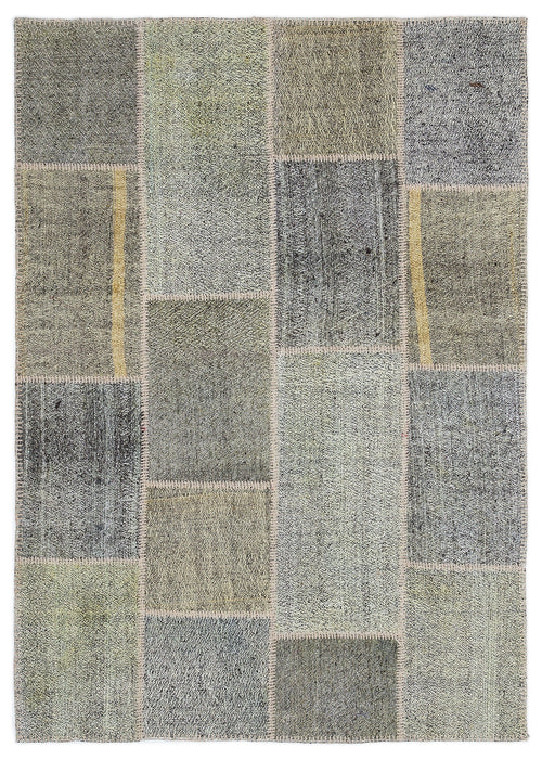 Teselya 1165 Grey Patchwork Wool Handmade Area Rug 5'3" x 7'7"