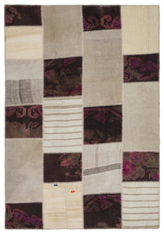 Teselya 1169 Beige Striped Wool Handmade Area Rug 5'3" x 7'7"