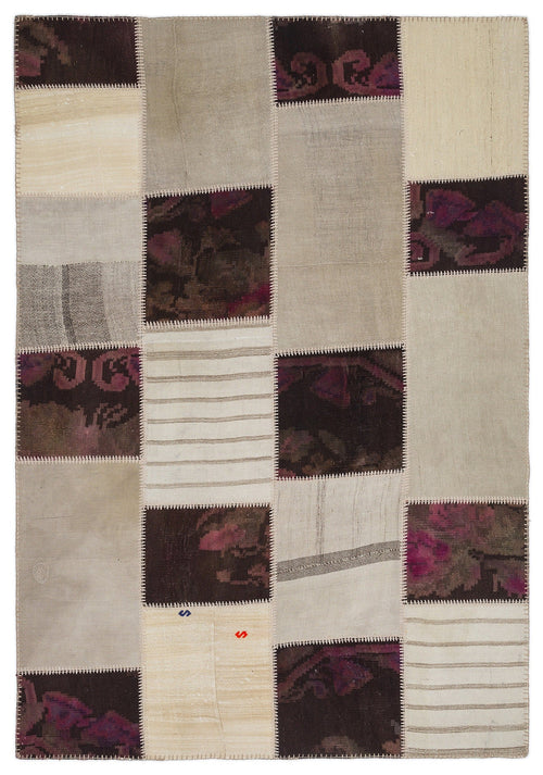 Teselya 1169 Beige Striped Wool Handmade Area Rug 5'3" x 7'7"