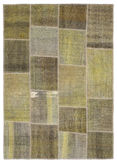 Teselya 1170 Yellow Patchwork Wool Handmade Area Rug 5'3" x 7'7"