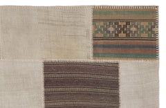 Teselya 1171 Beige Striped Wool Handmade Area Rug 5'3" x 7'7"