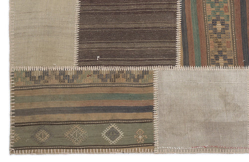 Teselya 1171 Beige Striped Wool Handmade Area Rug 5'3" x 7'7"