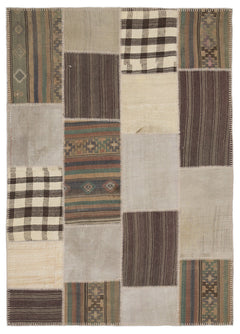 Teselya 1171 Beige Striped Wool Handmade Area Rug 5'3" x 7'7"