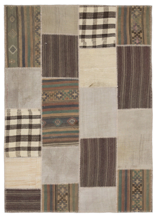 Teselya 1171 Beige Striped Wool Handmade Area Rug 5'3" x 7'7"