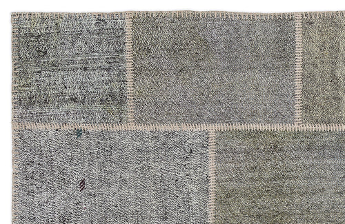 Teselya 1172 Grey Patchwork Wool Handmade Area Rug 5'3" x 7'7"