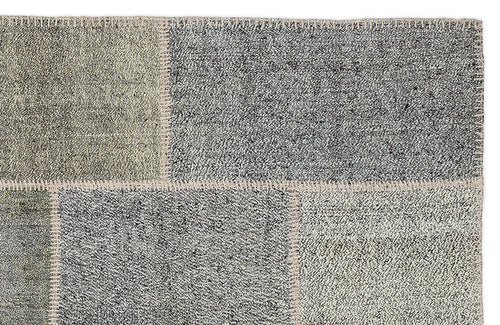 Teselya 1172 Grey Patchwork Wool Handmade Area Rug 5'3" x 7'7"
