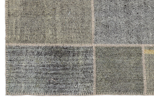 Teselya 1172 Grey Patchwork Wool Handmade Area Rug 5'3" x 7'7"