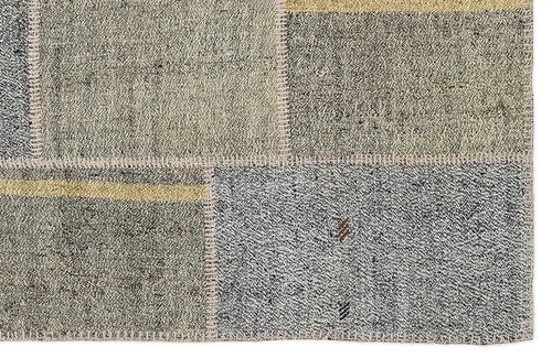 Teselya 1172 Grey Patchwork Wool Handmade Area Rug 5'3" x 7'7"