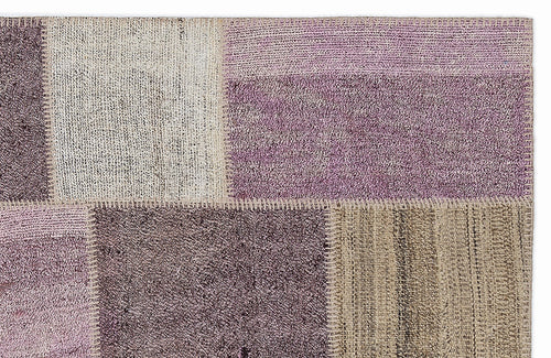 Teselya 1175 Pink Patchwork Wool Handmade Area Rug 5'3" x 7'7"