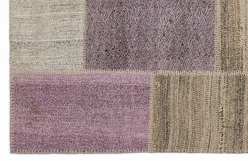 Teselya 1175 Pink Patchwork Wool Handmade Area Rug 5'3" x 7'7"